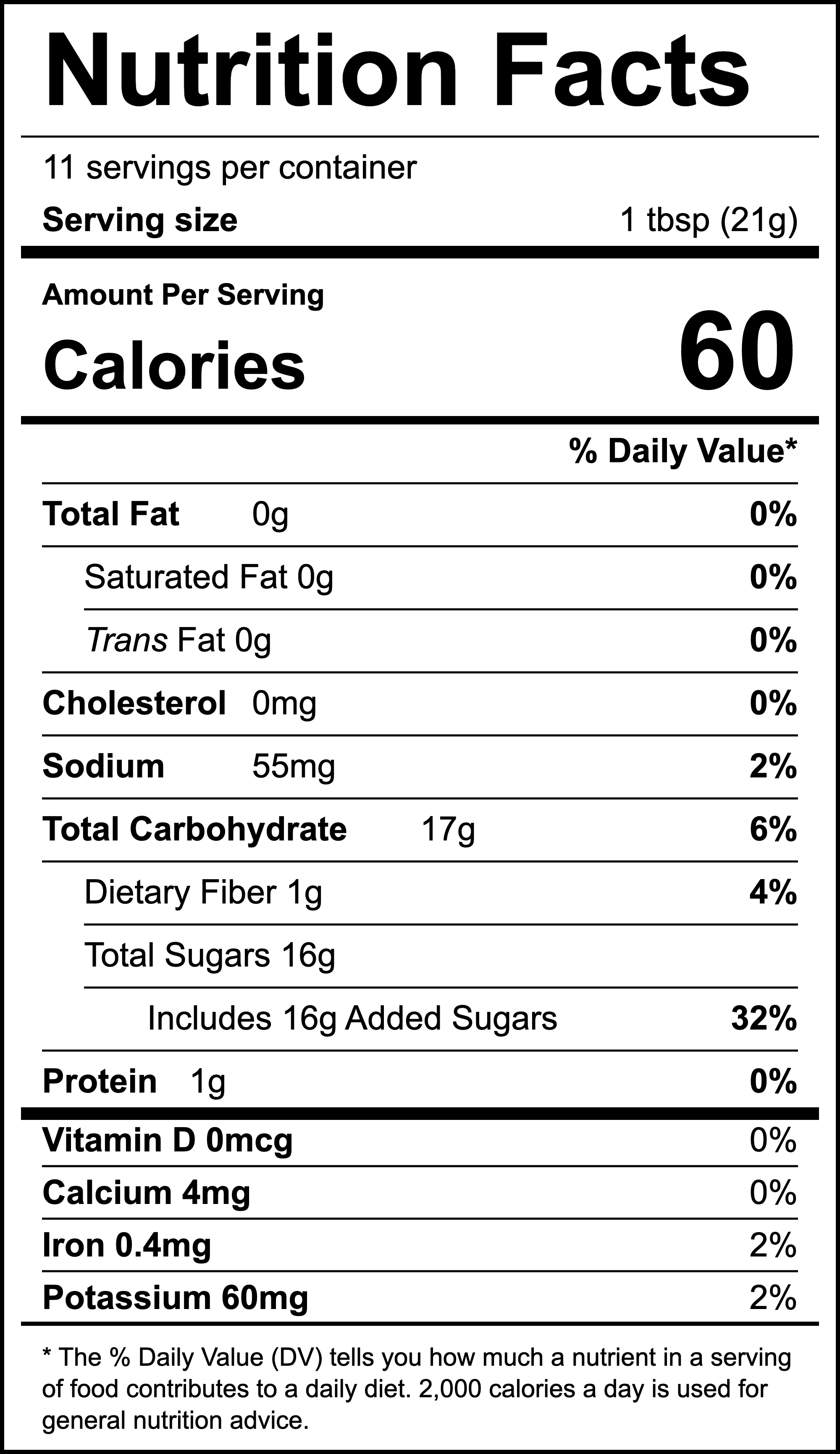 A Nutrition Facts label for a food product showing serving size, calories, and nutrient information in a black-and-white table format.